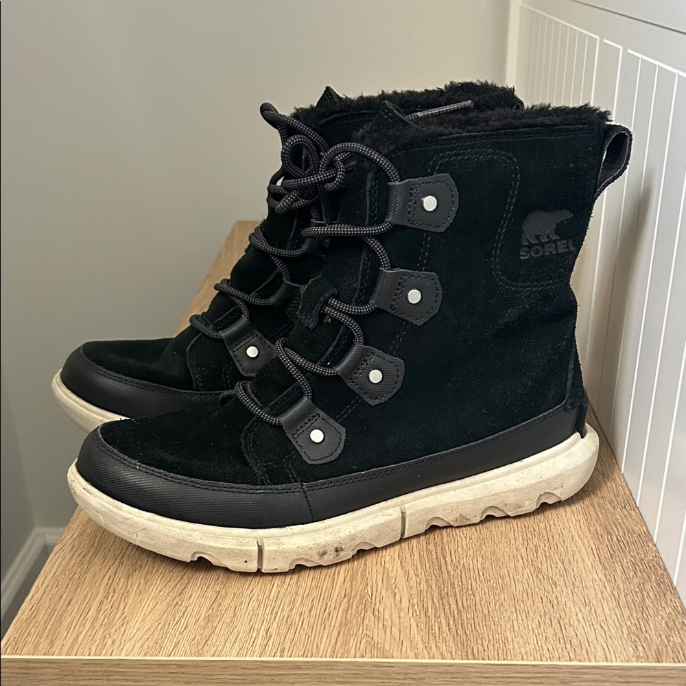 Sorel Black and White Fur-Lined Boots